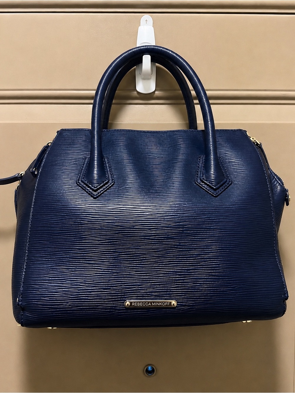 Rebecca Minkoff Navy Blue Wave Textured Leather Satchel Top Handle Shoulder Bag